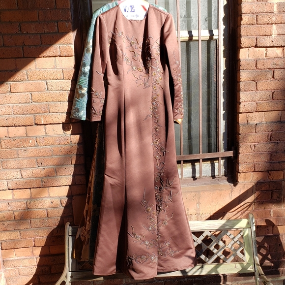 Dresses & Skirts - Vintage Brown satin beaded gown